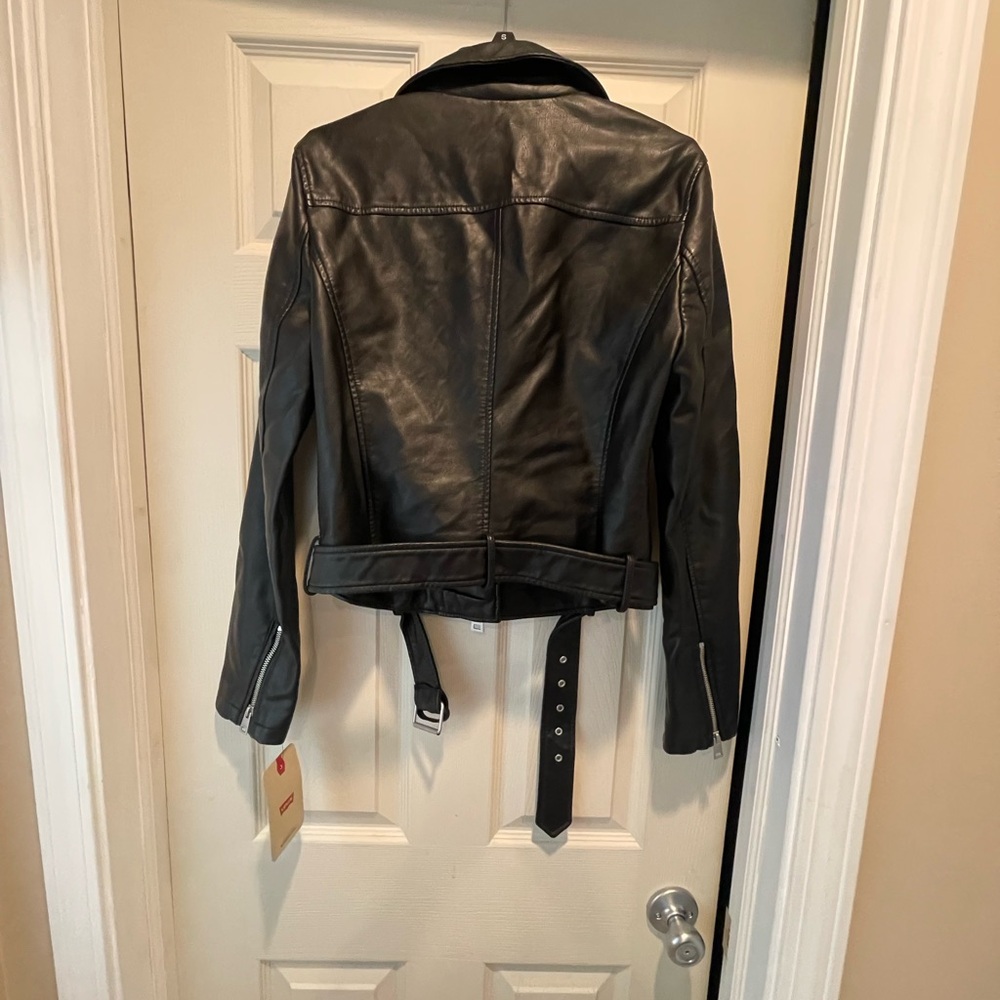 Women's Black Leather Biker Jacket - Picture 2 of 5